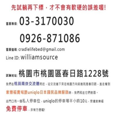 試躺預約電話、LINE ID 與門市地址資訊圖（2016 年資訊）