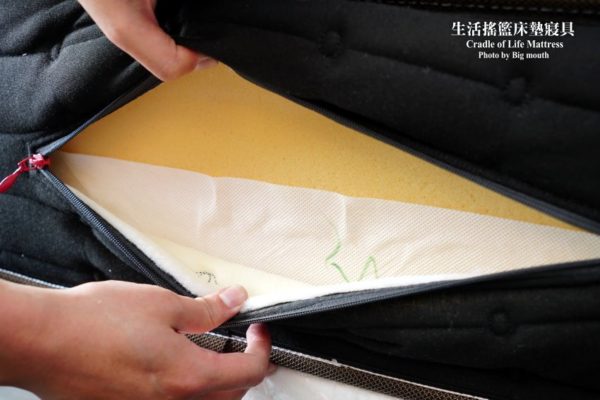 拉開尊榮床墊檢視孔看到內部乳膠